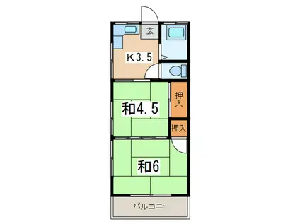 第2コーポ気賀沢(2K/2階)の間取り写真