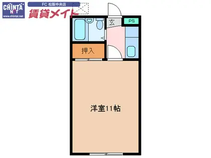 プラウド(1K/2階)の間取り写真