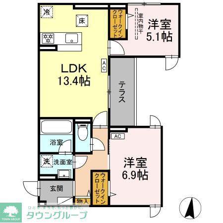 D PAINA 子母口 II(2LDK/1階)の間取り写真