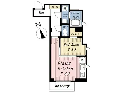 ドゥメゾン(1DK/3階)の間取り写真