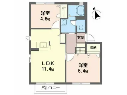 プレッセ山根F(2LDK/2階)の間取り写真