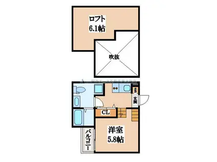 ドゥエマーニ楠根(1K/2階)の間取り写真