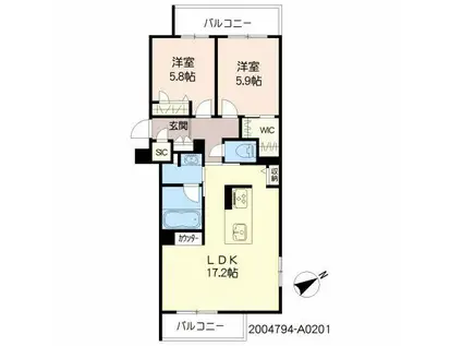 ベレオ青葉(2LDK/2階)の間取り写真