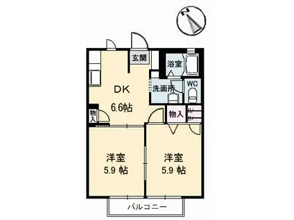 ソレアード緑ケ丘 III(2DK/1階)の間取り写真