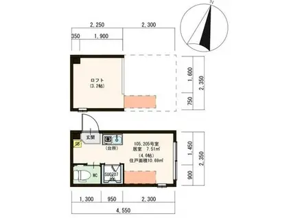 ハーモニーテラス松原(ワンルーム/2階)の間取り写真