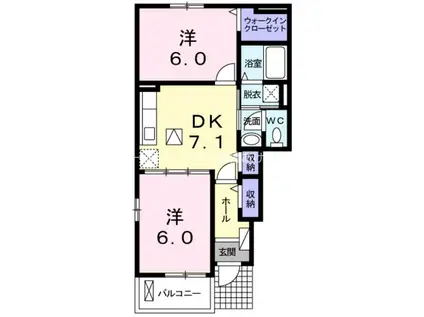 カーサ下五井(2DK/1階)の間取り写真