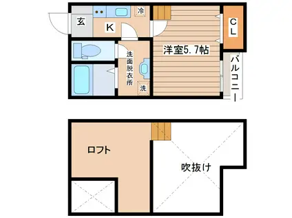 ラミアカーサ(1K/2階)の間取り写真
