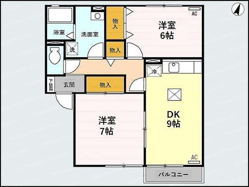 ロイヤルガーデンコートB棟(2DK/2階)の間取り写真