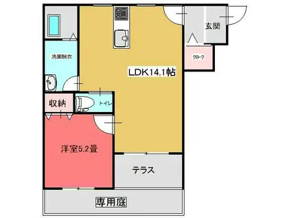 ボヌール名広(1LDK/1階)の間取り写真