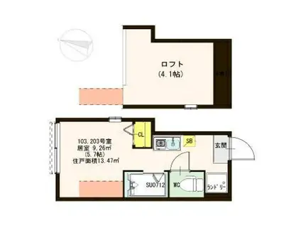 FELIZ(ワンルーム/2階)の間取り写真