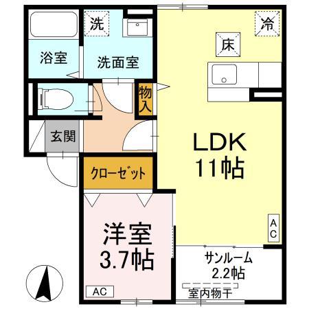 ヴィークコート手城(1LDK/1階)の間取り写真
