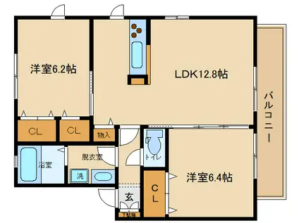 シャーメゾン小山(2LDK/2階)の間取り写真