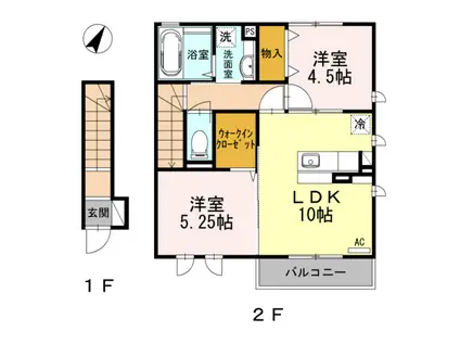 メゾン楓1(2LDK/2階)の間取り写真