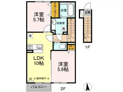 アーバンハイツ30 B棟(2LDK/2階)の間取り写真