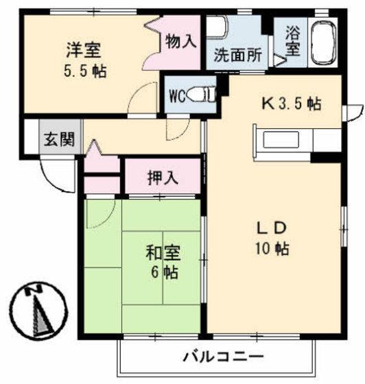 アンソレイユ A棟(2LDK/2階)の間取り写真