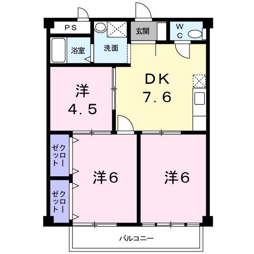 リバーサイドビラI(3DK/2階)の間取り写真