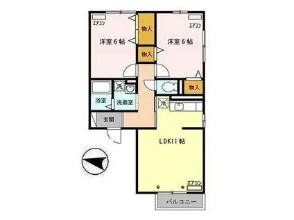 ゼフィール諏訪(2LDK/2階)の間取り写真