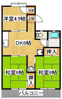 サンハイツI(3DK/1階)の間取り写真