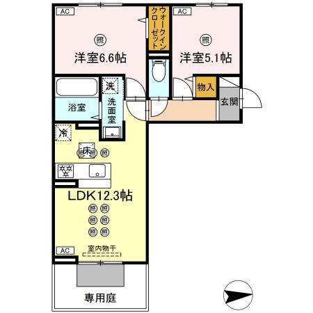 トリシア上中野(2LDK/1階)の間取り写真