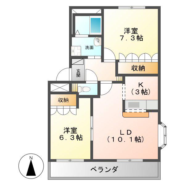 ヒルクレストII(2LDK/1階)の間取り写真
