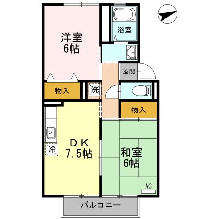 アヴァンセB棟(2DK/2階)の間取り写真