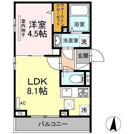 クロノス天神 101(1LDK/1階)の間取り写真