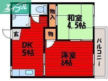 コーポ則武B棟(2DK/2階)の間取り写真