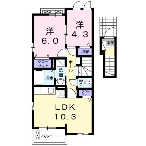 ラグランジュ(2LDK/2階)の間取り写真