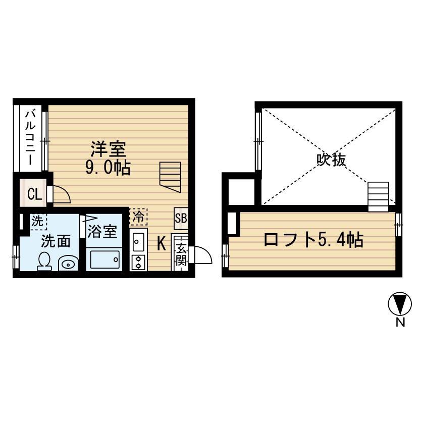 アパートメントK(1K/2階)の間取り写真
