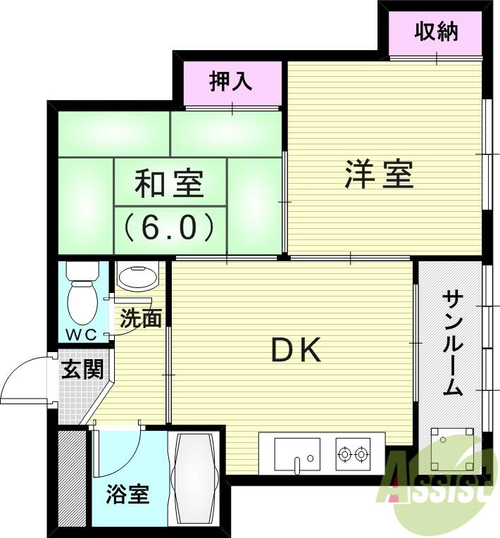 エクセレンス栄光(2DK/4階)の間取り写真