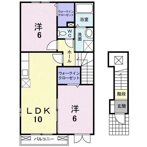 ベル・オーブ・メゾンC(2LDK/2階)の間取り写真