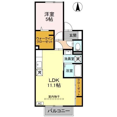 セジュール山室中部 B棟(1LDK/2階)の間取り写真