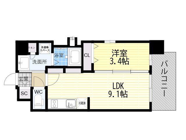 ライフフィールド北梅田 クラルス(1LDK/8階)の間取り写真