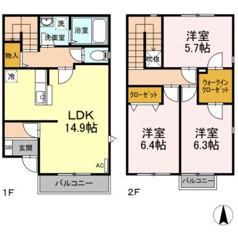 リースランド今 A棟(3LDK/1階)の間取り写真