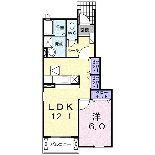 ミルフローラ2番館(1LDK/1階)の間取り写真