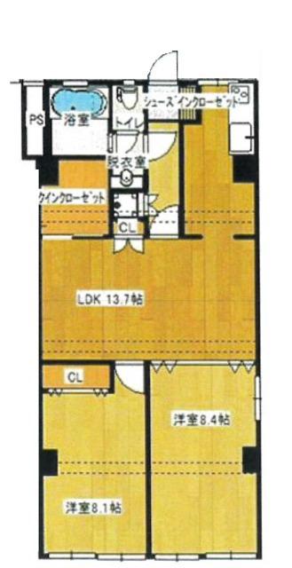 浜松町クォーターコーポ(2LDK/9階)の間取り写真