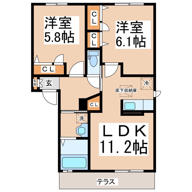 ショコラヴェルデ(2LDK/1階)の間取り写真