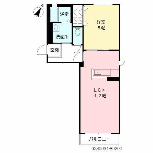 シャーメゾン朽網IIB棟 (1LDK/2階)の間取り写真