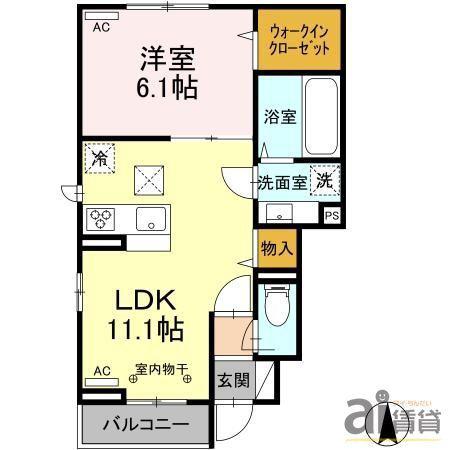 LIBERTE国立 D-ROOM国立PJ(1LDK/1階)の間取り写真