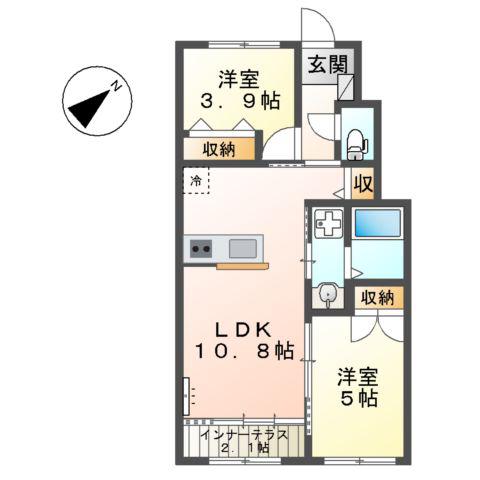 藤沢打戻アパート(2LDK/1階)の間取り写真