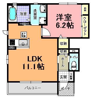 グレースA棟(1LDK/1階)の間取り写真