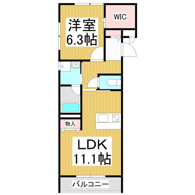 ラルーチェ稲里中央 S棟(1LDK/1階)の間取り写真