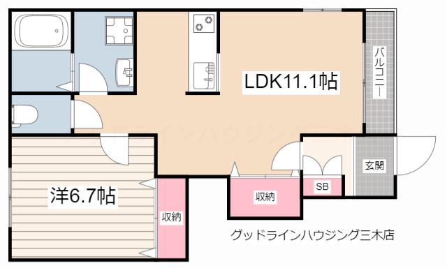レガーロ三木(1LDK/1階)の間取り写真