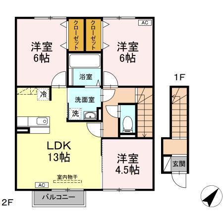 ドリームガーデンB(3LDK/2階)の間取り写真