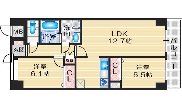 GLUCK MAISON F-TOYONAKA XV(2LDK/3階)の間取り写真