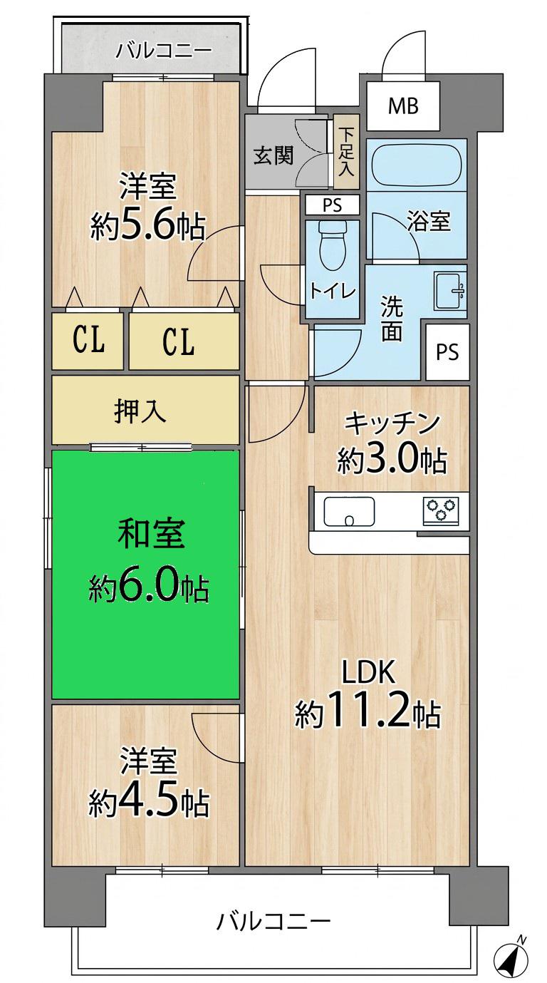 メゾン・ド・グシリーヌ(3LDK/6階)の間取り写真