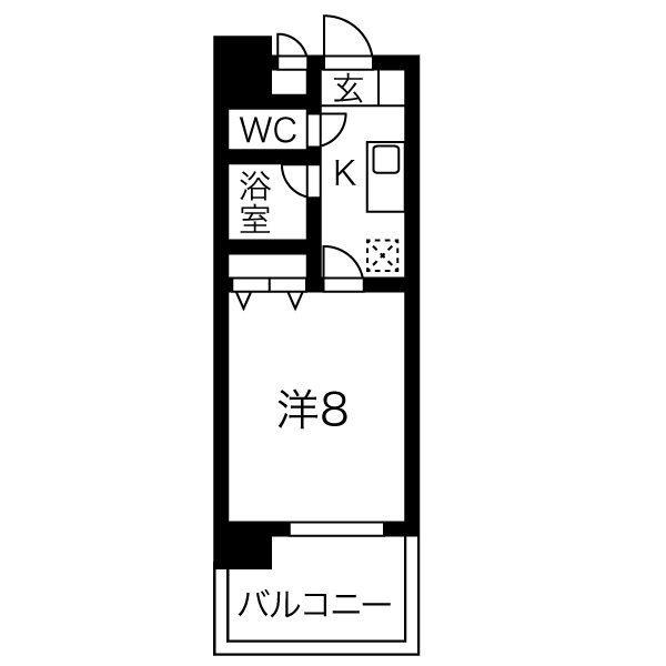 ベル池下(1K/9階)の間取り写真