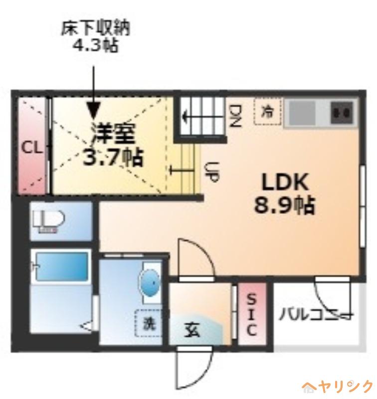 ハーモニーテラス志賀町IX(1LDK/3階)の間取り写真