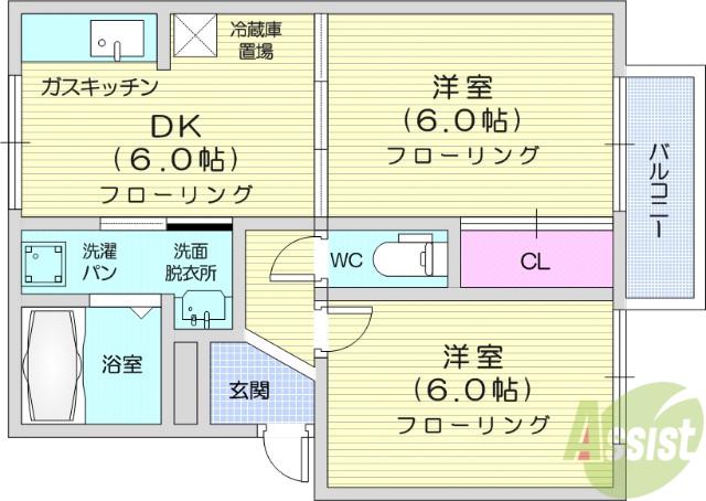 セジュールA(2DK/1階)の間取り写真