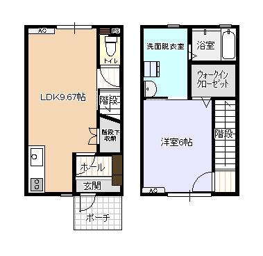 ビオラ木津B棟(1LDK/1階)の間取り写真